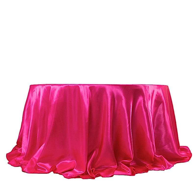 132" Satin Round Tablecloth Wedding Party Table Linens TAB_STN136_FUSH
