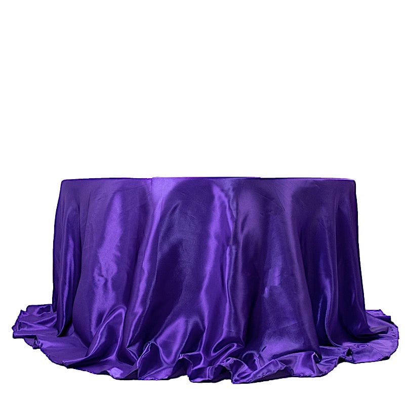132" Satin Round Tablecloth Wedding Party Table Linens TAB_STN136_PURP