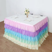 14 ft Chiffon 5 Tier Ruffled Tutu Table Skirt with Satin Backing