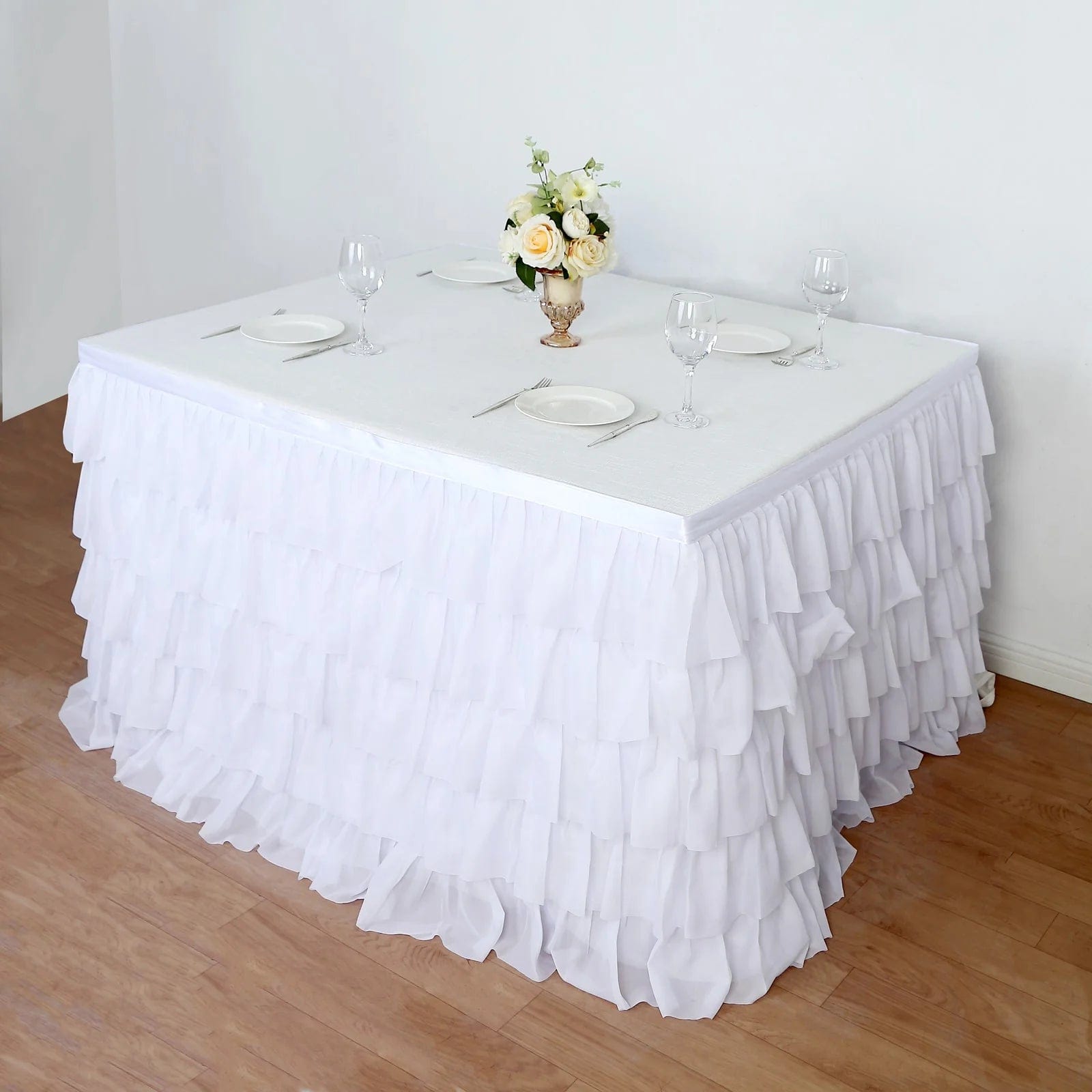 14 ft Chiffon 5 Tier Ruffled Tutu Table Skirt with Satin Backing