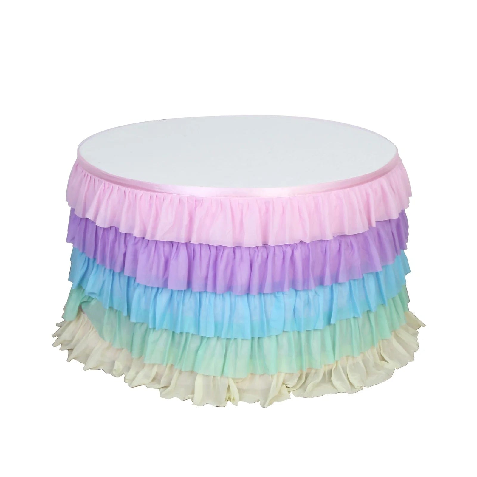 14 ft Chiffon 5 Tier Ruffled Tutu Table Skirt with Satin Backing SKT_CHIF01_UICO