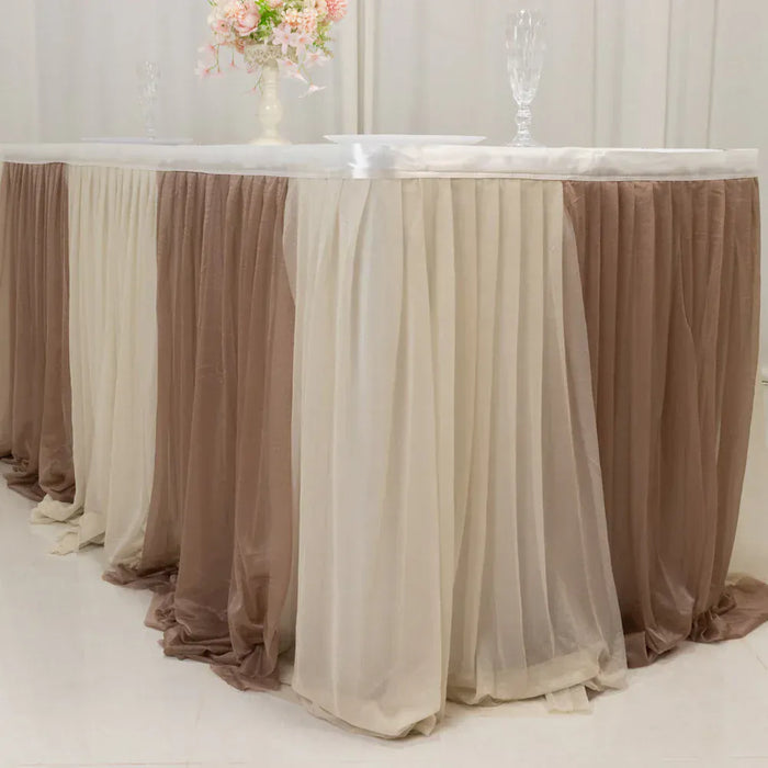 14 ft Sheer Chiffon Ruffled Table Skirt with Polyester Backing
