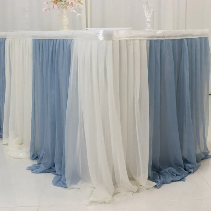 14 ft Sheer Chiffon Ruffled Table Skirt with Polyester Backing