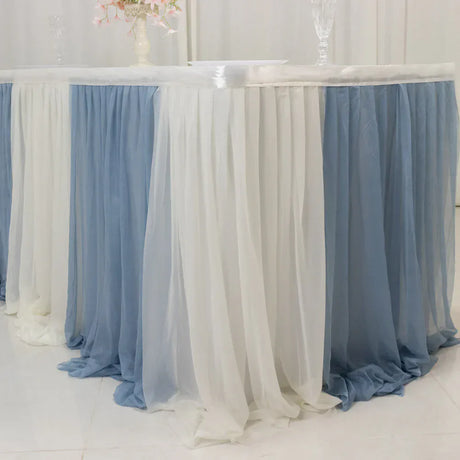 14 ft Sheer Chiffon Ruffled Table Skirt with Polyester Backing