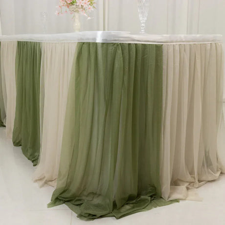 14 ft Sheer Chiffon Ruffled Table Skirt with Polyester Backing