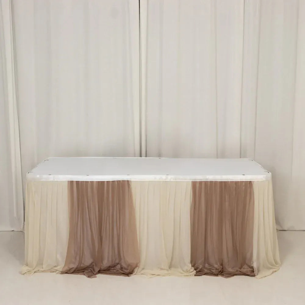 14 ft Sheer Chiffon Ruffled Table Skirt with Polyester Backing
