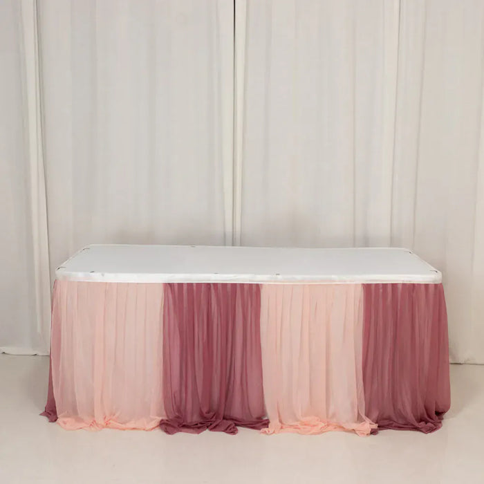 14 ft Sheer Chiffon Ruffled Table Skirt with Polyester Backing