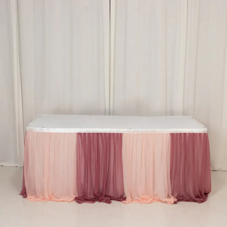 14 ft Sheer Chiffon Ruffled Table Skirt with Polyester Backing