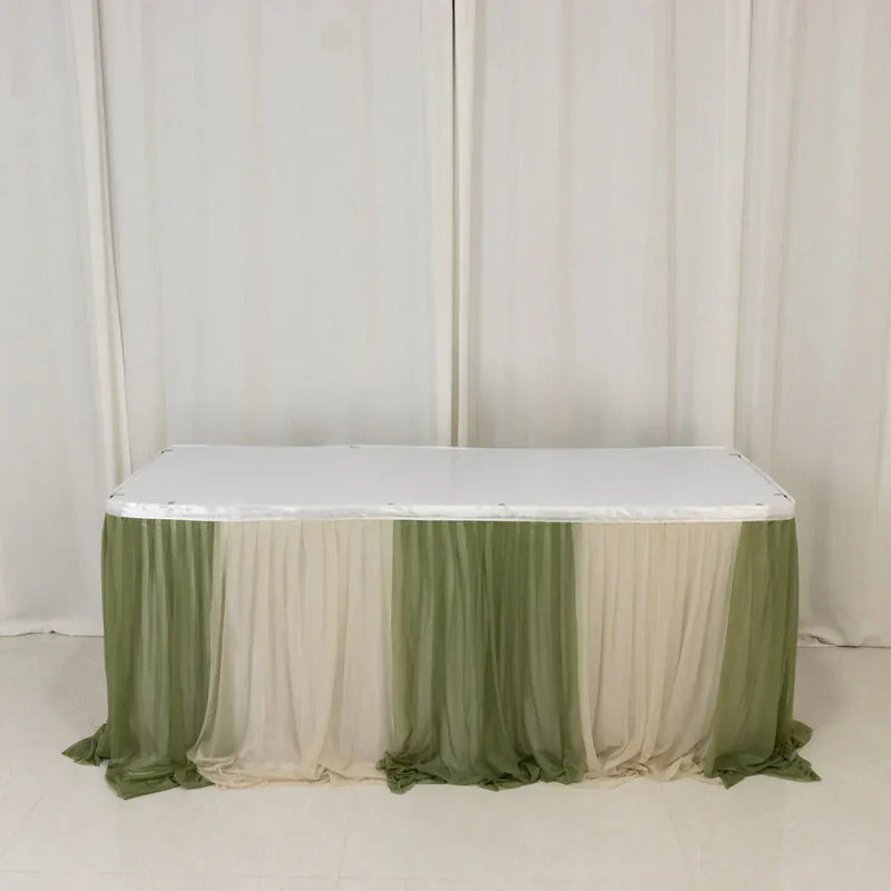 14 ft Sheer Chiffon Ruffled Table Skirt with Polyester Backing