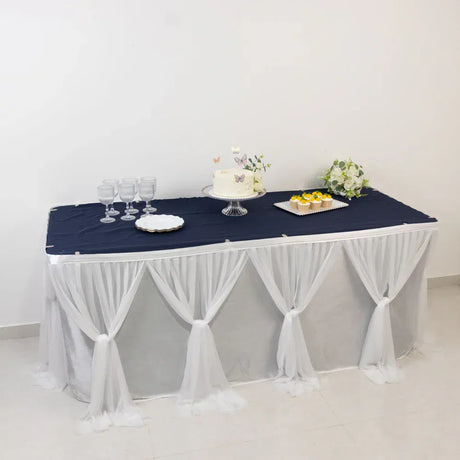 14 ft Sheer Chiffon Ruffled Table Skirt with Polyester Backing