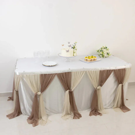 14 ft Sheer Chiffon Ruffled Table Skirt with Polyester Backing