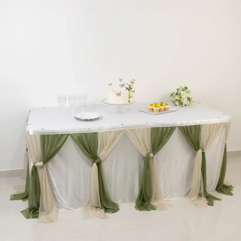 14 ft Sheer Chiffon Ruffled Table Skirt with Polyester Backing