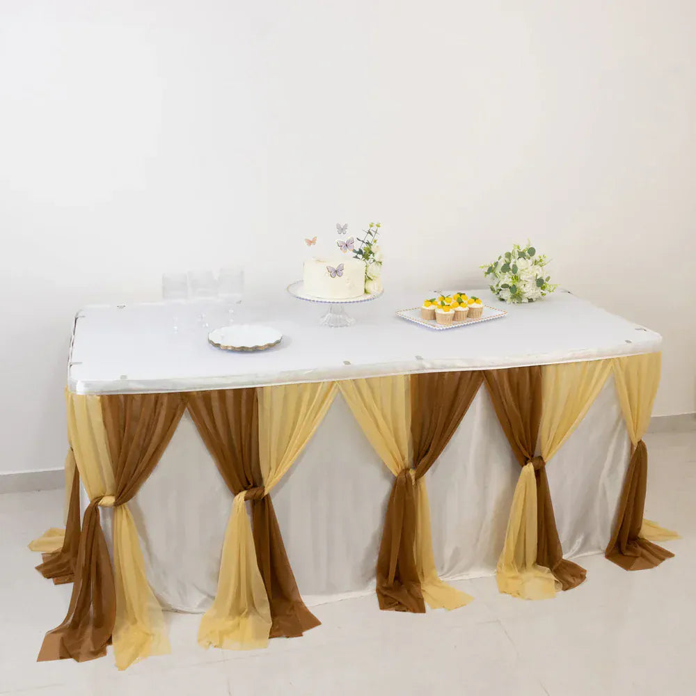 14 ft Sheer Chiffon Ruffled Table Skirt with Polyester Backing