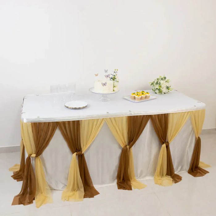 14 ft Sheer Chiffon Ruffled Table Skirt with Polyester Backing