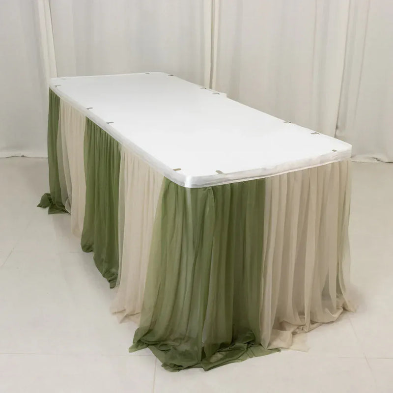 14 ft Sheer Chiffon Ruffled Table Skirt with Polyester Backing