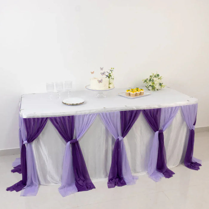 14 ft Sheer Chiffon Ruffled Table Skirt with Polyester Backing