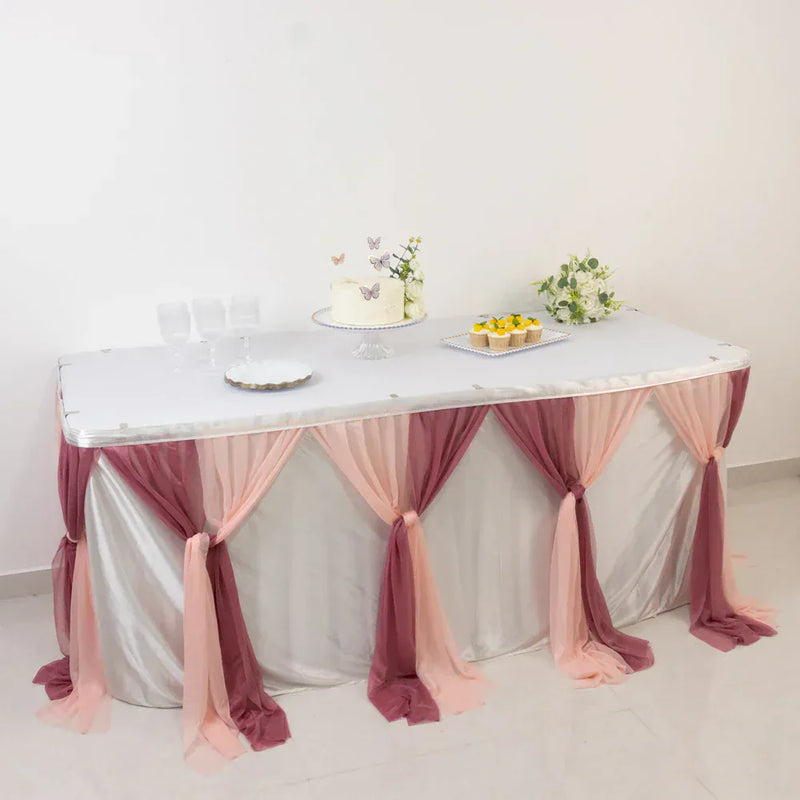 14 ft Sheer Chiffon Ruffled Table Skirt with Polyester Backing