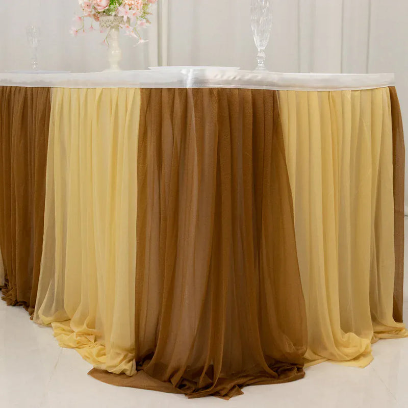 14 ft Sheer Chiffon Ruffled Table Skirt with Polyester Backing
