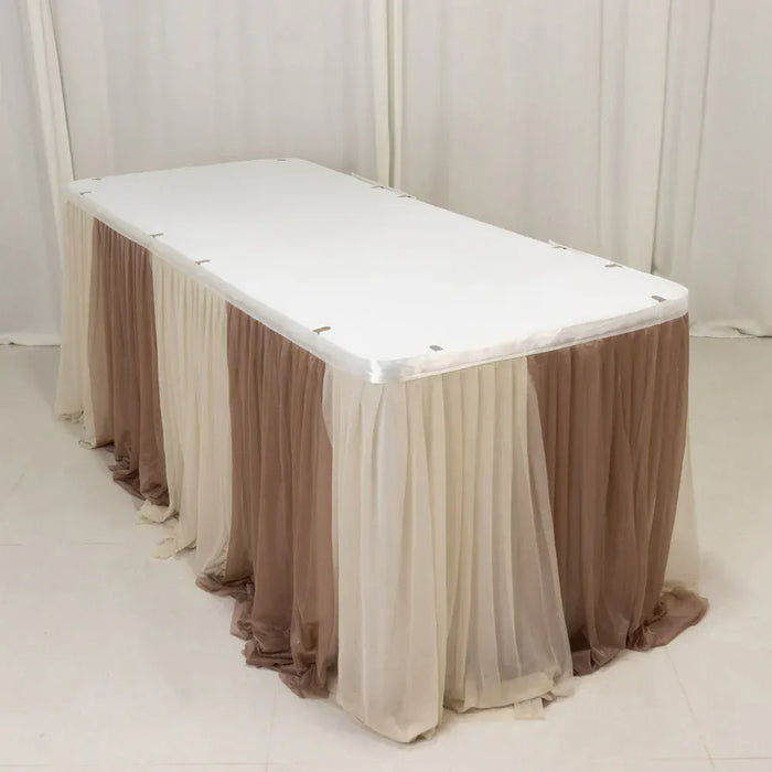 14 ft Sheer Chiffon Ruffled Table Skirt with Polyester Backing
