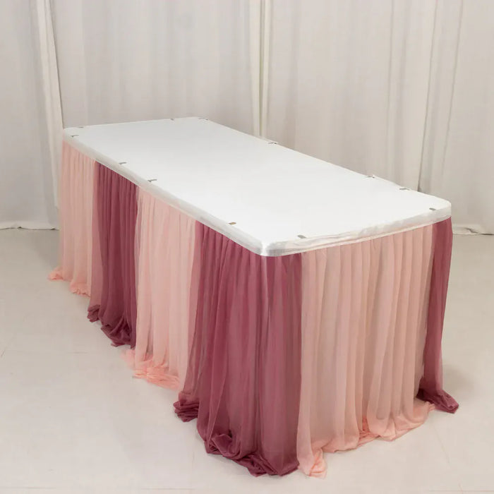 14 ft Sheer Chiffon Ruffled Table Skirt with Polyester Backing