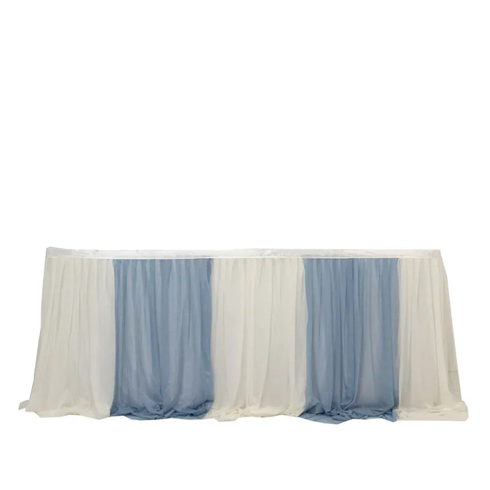 14 ft Sheer Chiffon Ruffled Table Skirt with Polyester Backing SKT_CHIF01_086IVR_14