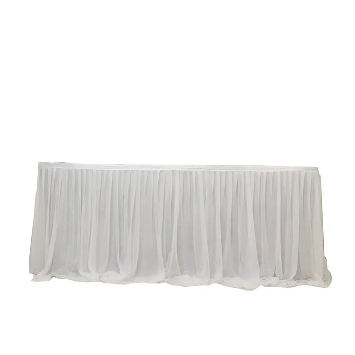 14 ft Sheer Chiffon Ruffled Table Skirt with Polyester Backing SKT_CHIF01_WHT_14