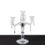 14" tall 3 Arm Crystal Glass Candelabra Taper Candle Holder with Hanging Prisms - Clear CHDLR_GLAS_042_3_CLR