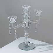 14" tall 3 Arm Crystal Glass Candelabra Taper Candle Holder with Hanging Prisms - Clear CHDLR_GLAS_042_3_CLR