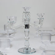 14" tall 3 Arm Crystal Glass Candelabra Taper Candle Holder with Hanging Prisms - Clear CHDLR_GLAS_042_3_CLR