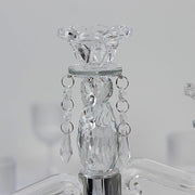 14" tall 3 Arm Crystal Glass Candelabra Taper Candle Holder with Hanging Prisms - Clear CHDLR_GLAS_042_3_CLR