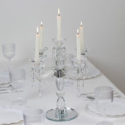 14" tall 5 Arm Crystal Glass Candelabra Taper Candle Holder with Hanging Prisms - Clear CHDLR_GLAS_042_5_CLR
