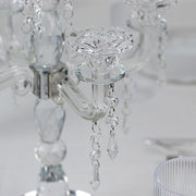 14" tall 5 Arm Crystal Glass Candelabra Taper Candle Holder with Hanging Prisms - Clear CHDLR_GLAS_042_5_CLR