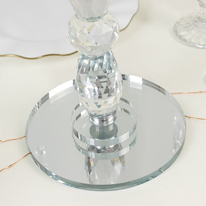 14" tall 5 Arm Crystal Glass Candelabra Taper Candle Holder with Hanging Prisms - Clear CHDLR_GLAS_042_5_CLR