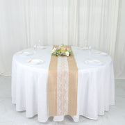 14" x 106" Burlap with Lace Table Runner - White and Natural RUN_JUTE_LACE01_NAT