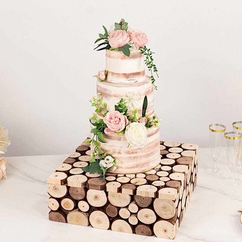 14"x14" Wooden Cake Stand Square Design - Natural PROP_BOX_WOD01_1414_NAT