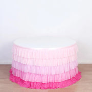 14ft 5-tier Chiffon Ruffled Tutu Table Skirt with Satin Backing - Pink SKT_CHIF01_PINK