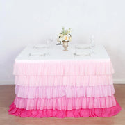 14ft 5-tier Chiffon Ruffled Tutu Table Skirt with Satin Backing - Pink SKT_CHIF01_PINK
