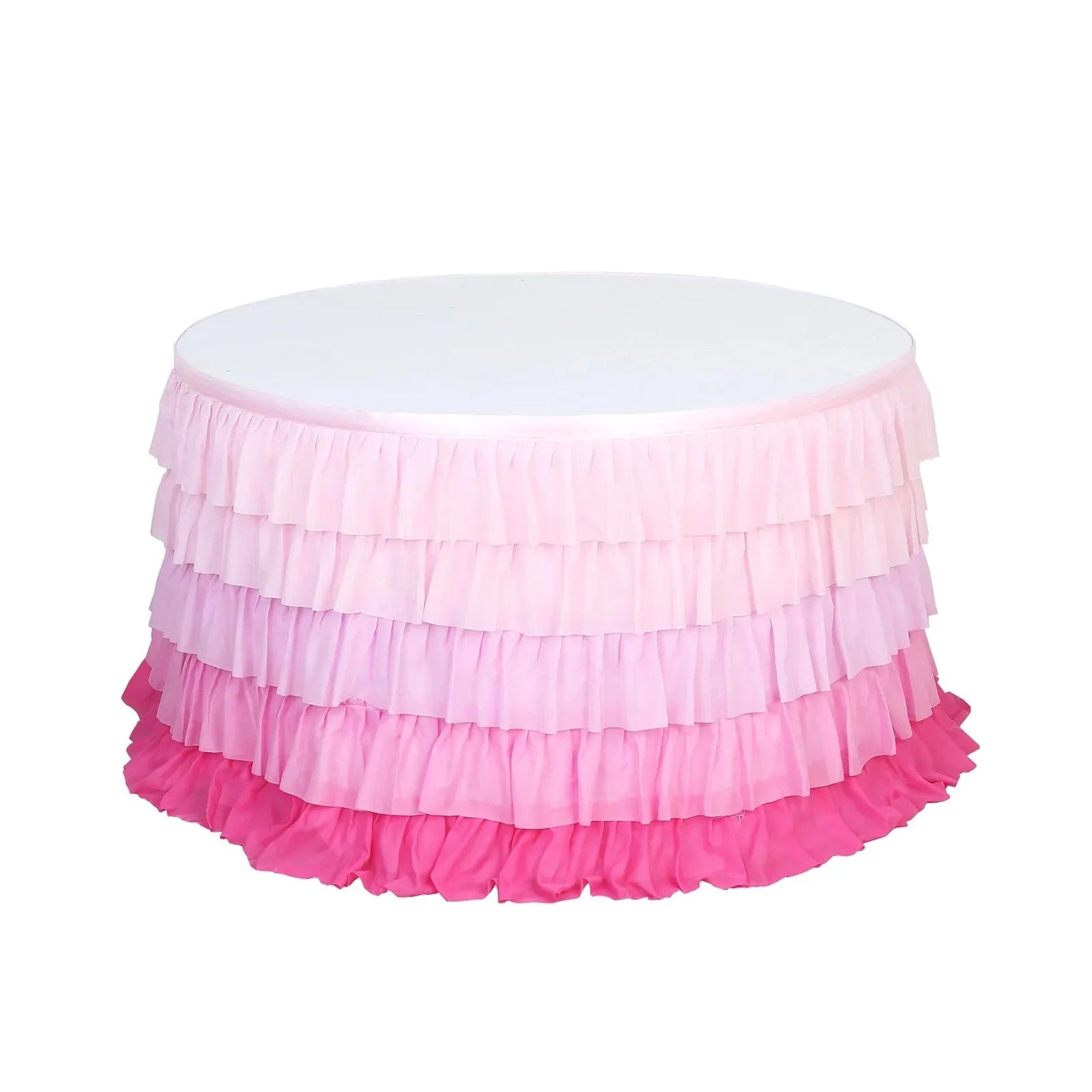 14ft 5-tier Chiffon Ruffled Tutu Table Skirt with Satin Backing - Pink SKT_CHIF01_PINK