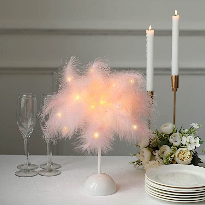 15" Feather Desk Lamp Decorative LED Light Table Centerpiece