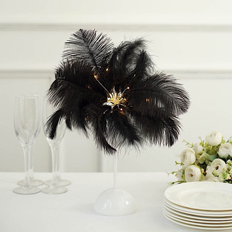 15" LED Ostrich Feather Table Lamp Desk Light Table Centerpiece