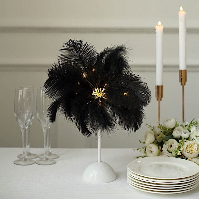 15" LED Ostrich Feather Table Lamp Desk Light Table Centerpiece