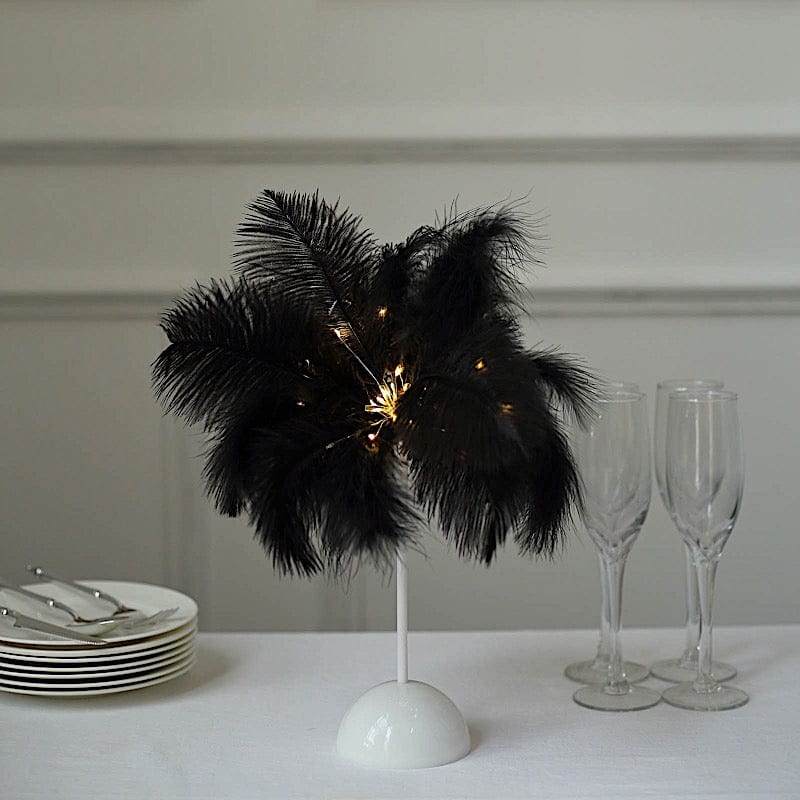 15" LED Ostrich Feather Table Lamp Desk Light Table Centerpiece