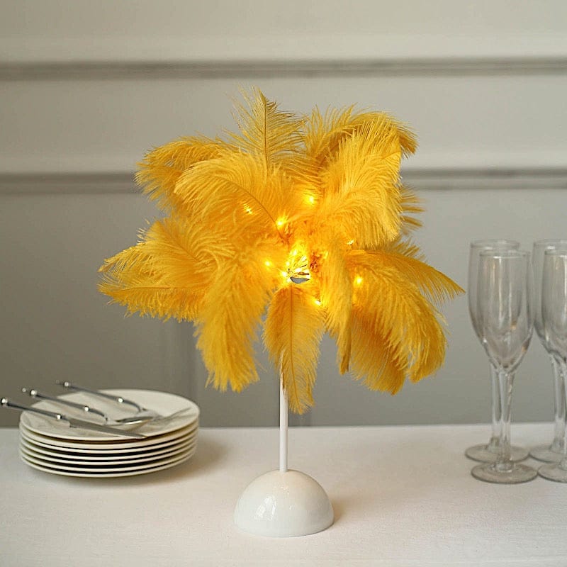 15" LED Ostrich Feather Table Lamp Desk Light Table Centerpiece