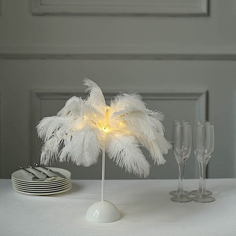 15" LED Ostrich Feather Table Lamp Desk Light Table Centerpiece