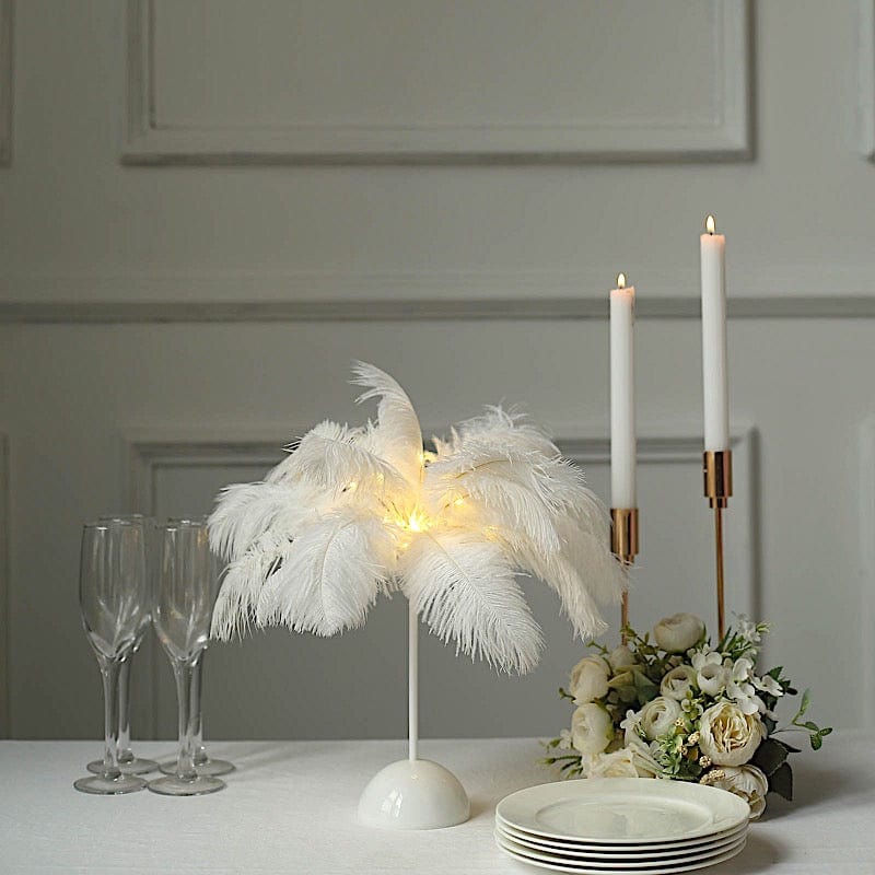 15" LED Ostrich Feather Table Lamp Desk Light Table Centerpiece