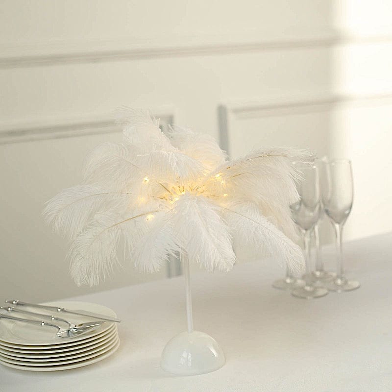 15" LED Ostrich Feather Table Lamp Desk Light Table Centerpiece