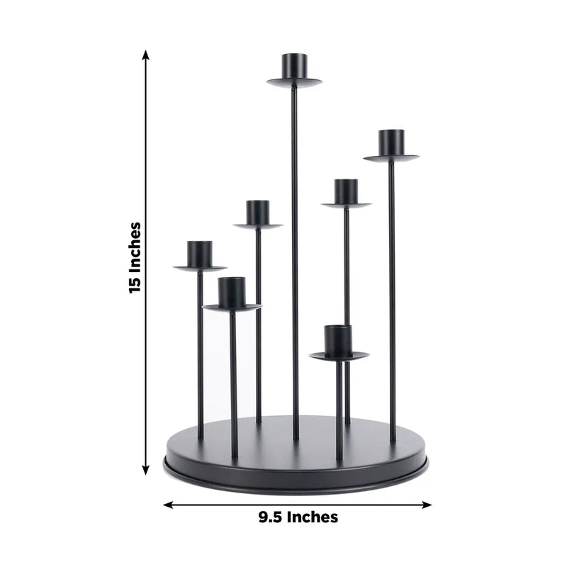 15" Metal 7 arm Round Metal Table Taper Candle Holder with Cluster Design