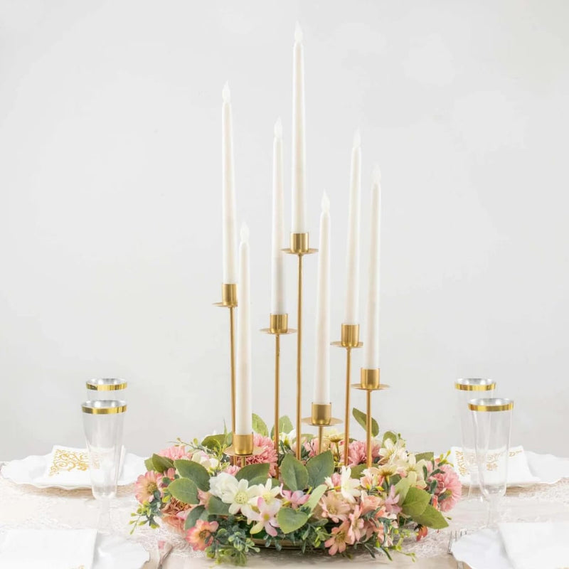 15" Metal 7 arm Round Metal Table Taper Candle Holder with Cluster Design