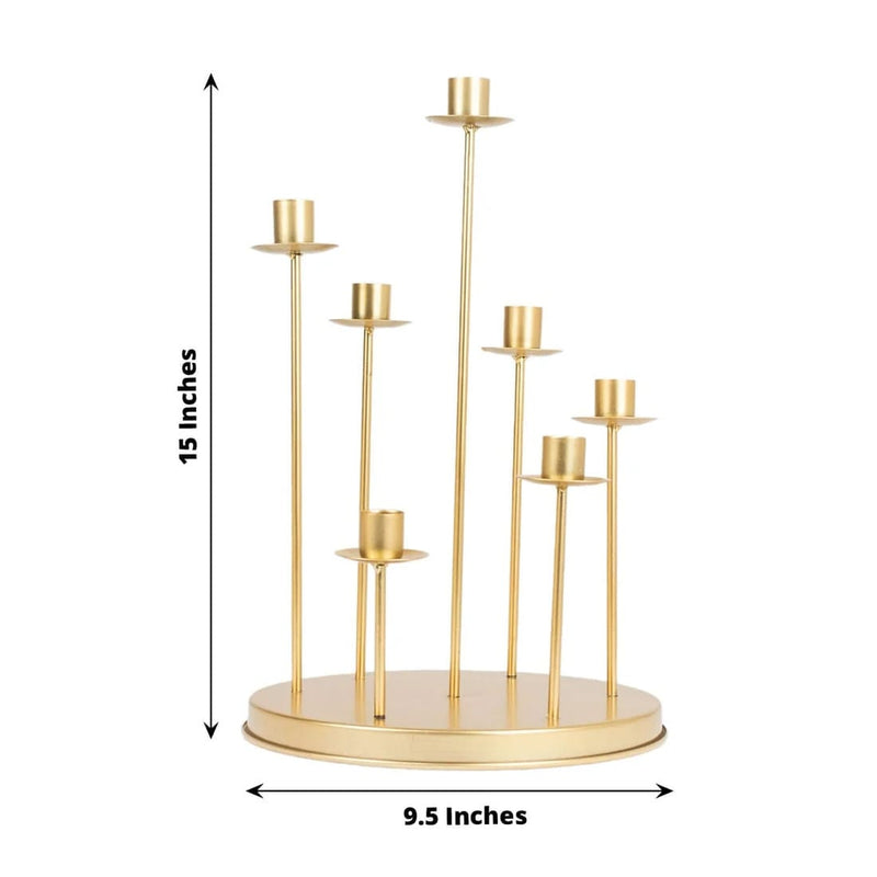 15" Metal 7 arm Round Metal Table Taper Candle Holder with Cluster Design