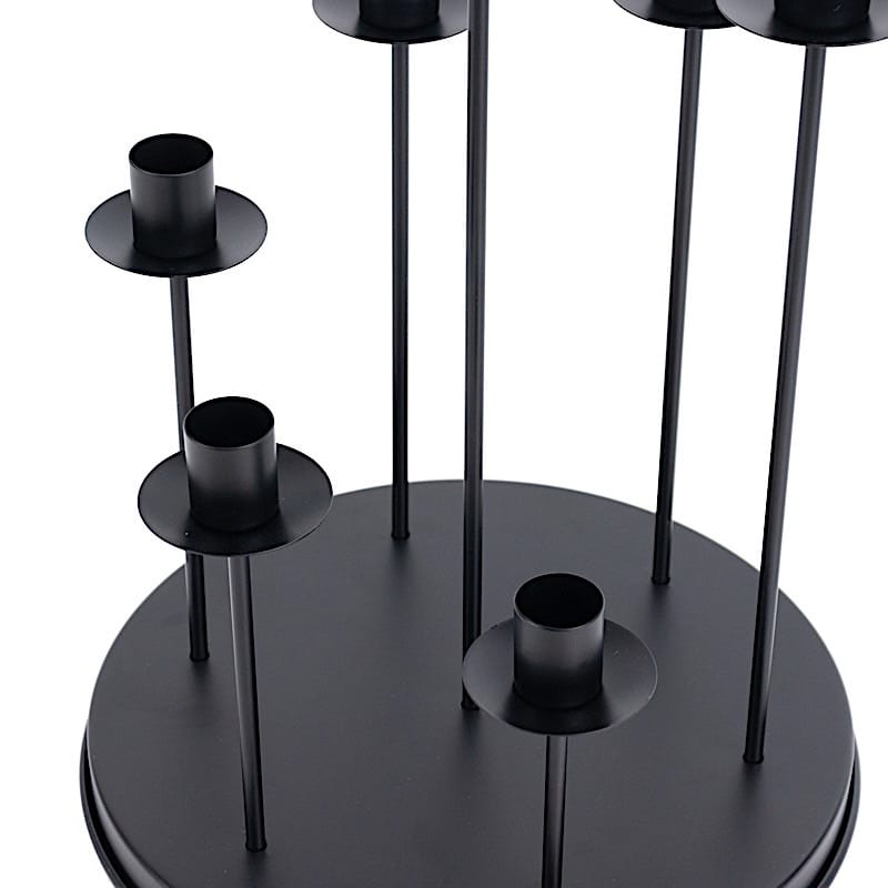 15" Metal 7 arm Round Metal Table Taper Candle Holder with Cluster Design